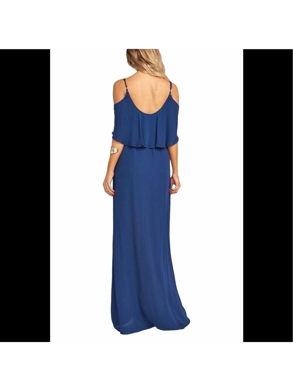 NWOT Show Me Your Mumu Caitlin ruffle Maxi Dress SZ S Navy Crisp - Picture 3 of 11